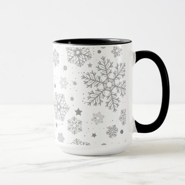 Caneca Silver snowflakes on white (Direita)