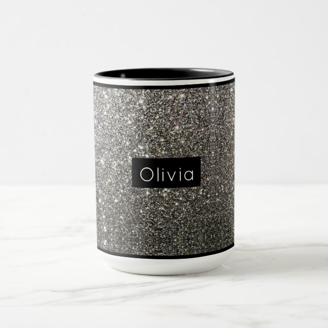Caneca Silver Sparkle Glitter com Nome Personalizado (Centro)