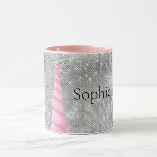 Caneca Silver Sparkle Pink Glam Unicorn personalizado (Centro)