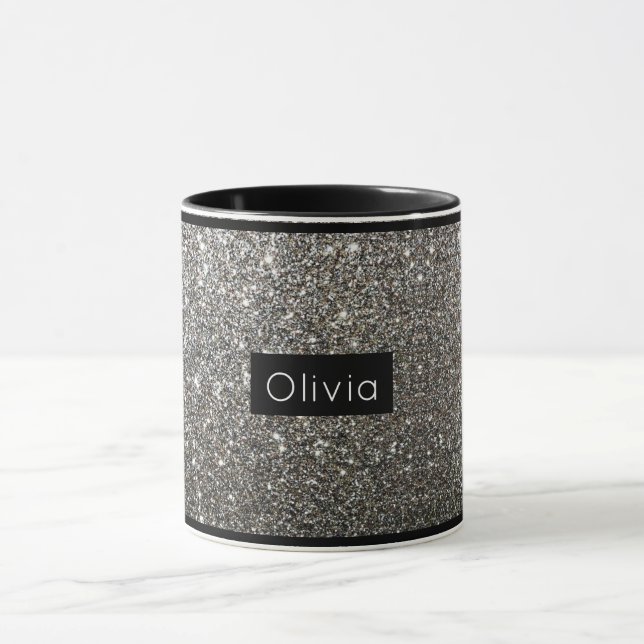 Caneca Silver Sparkly Glitter com Nome Personalizado (Centro)
