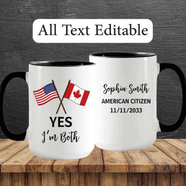 Caneca Sim, eu sou ambos - EUA, Canadá Orgulho, nome pers (Criador carregado)
