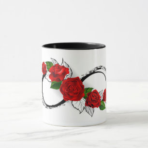 Caneca Símbolo do Infinito com Rosas Vermelhas