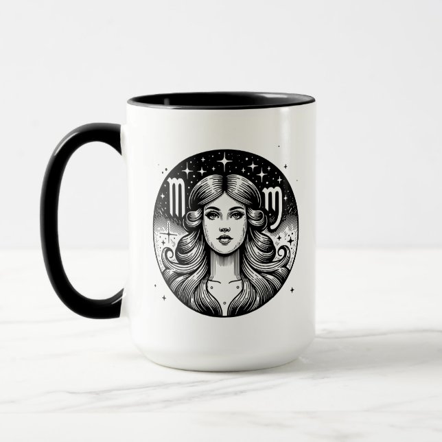 Caneca Símbolo e Traços do Símbolo Horoscópio Virgo (Esquerda)