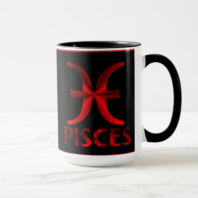 Caneca Símbolo vermelho do horóscopo dos peixes (Direita)