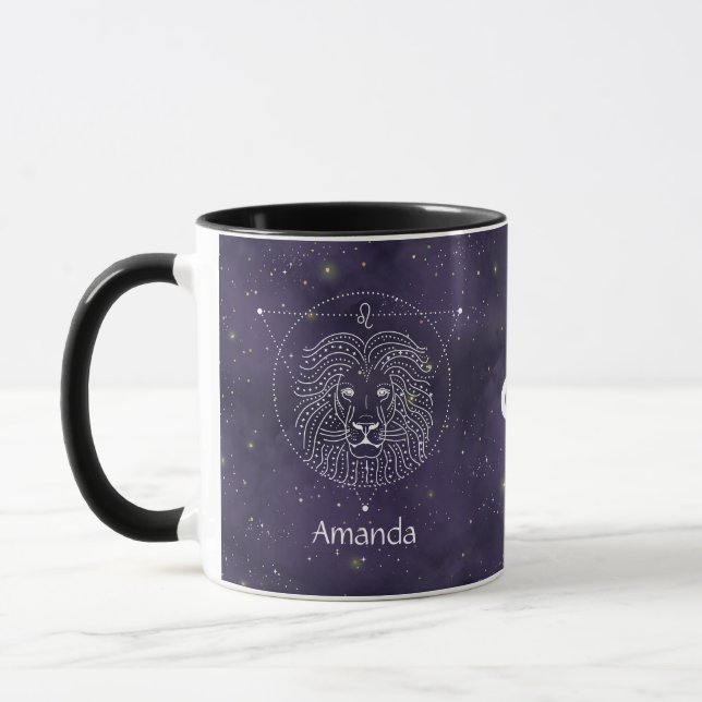 Caneca Símbolo Zodiac Leo Watercolor Mug Personalizável (Esquerda)