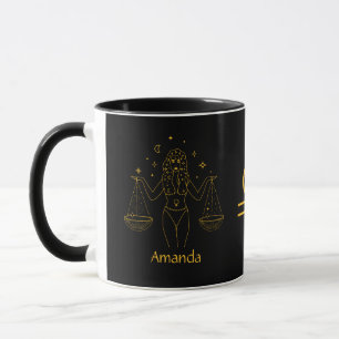 Caneca Símbolo Zodiac Ouro Libra Amarelo Personalizável