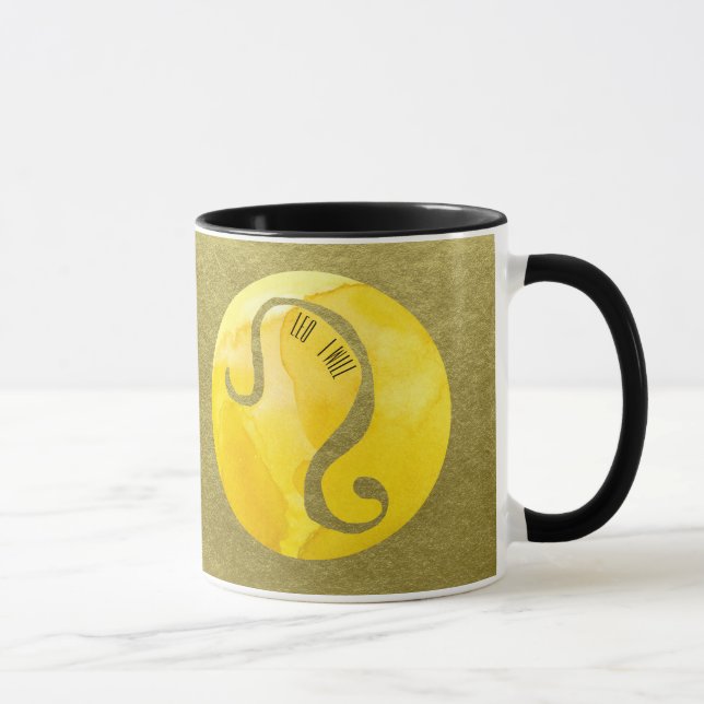 Caneca Símbolo Zodíaco Amarelo Leo no Fundo Dourado (Direita)