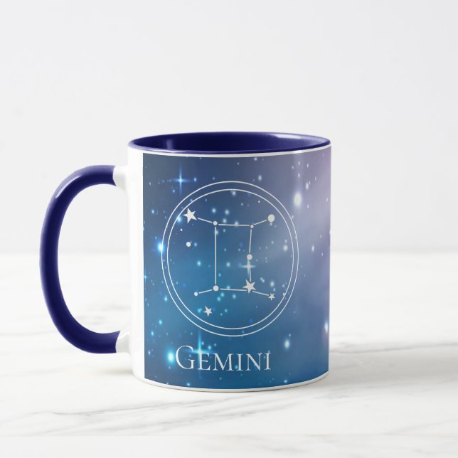 Caneca Símbolo Zodítico Cujo Nome Azul Roxo GEMINI Monogr (Esquerda)