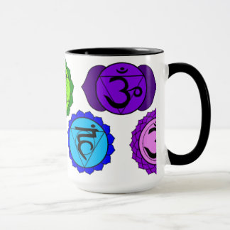 CANECA SÍMBOLOS DA IOGA REIKI SETE CHAKRA ETIQUETADOS