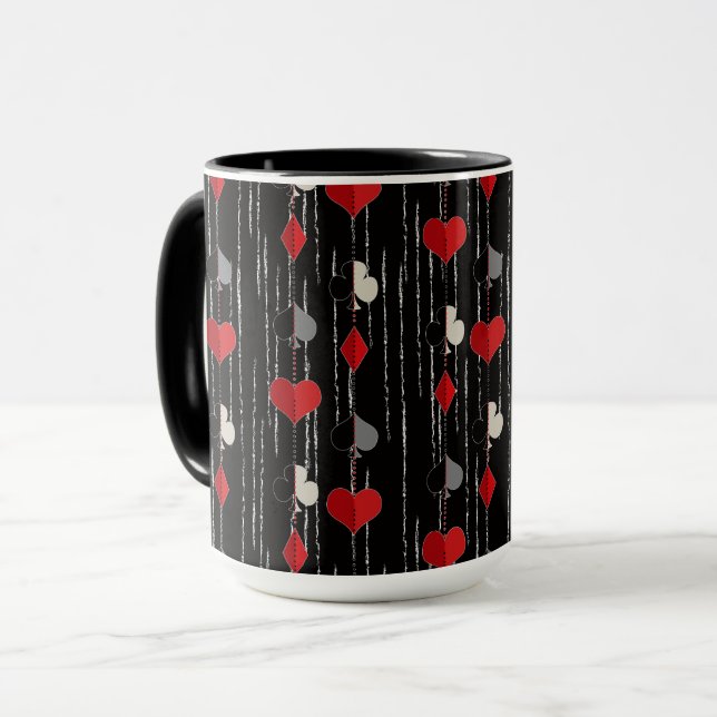 Caneca Símbolos de cartas de pôquer. (Frente Esquerda)