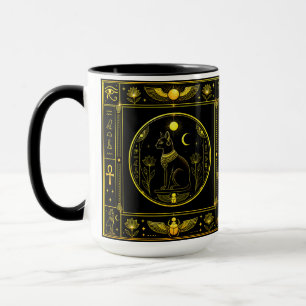 Caneca Símbolos do Antigo Egito Padrão Luxuoso em Preto e