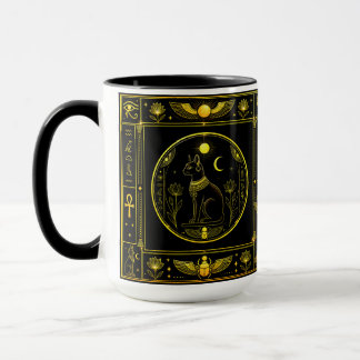 Caneca Símbolos do Antigo Egito Padrão Luxuoso em Preto e