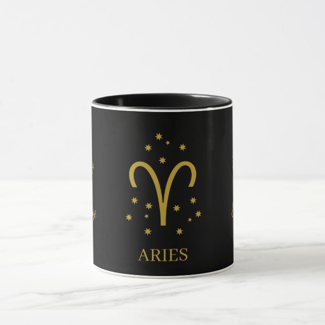 Caneca Simple Black and Gold  Aries Zodiac Coffee (Centro)