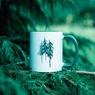 Caneca Simple Blue-Green Watercolor Pine Trees Stay Wild