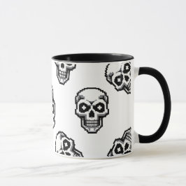Caneca Simple Classic White Pixelated Skull Pattern