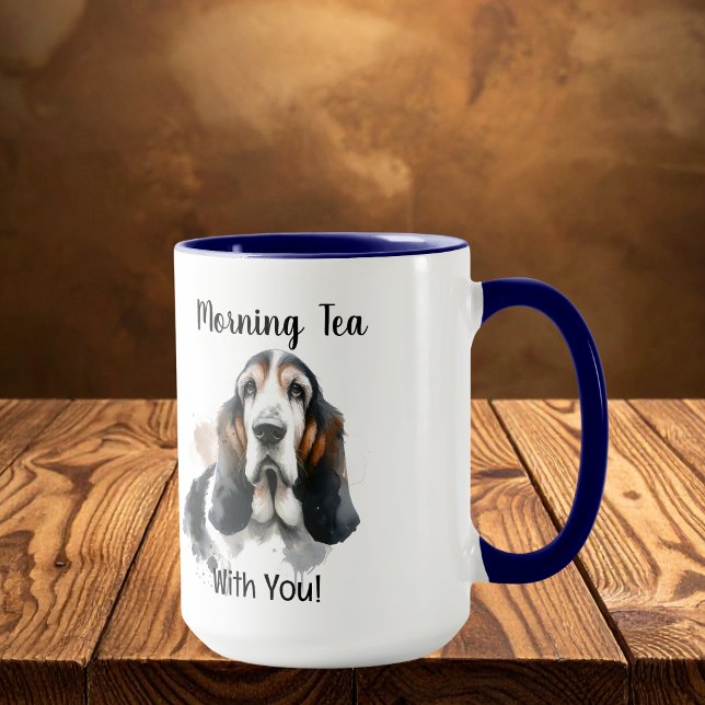 Caneca Simples Chá da Manhã Marrom Basset Personalizar (Elegant Pet Lovers Mug, Personalize)