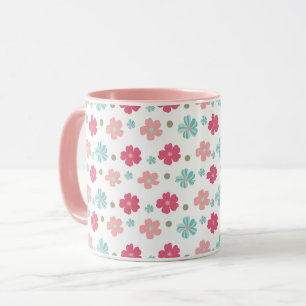 Caneca Simples Ditsy Floral em Rosa e Teal