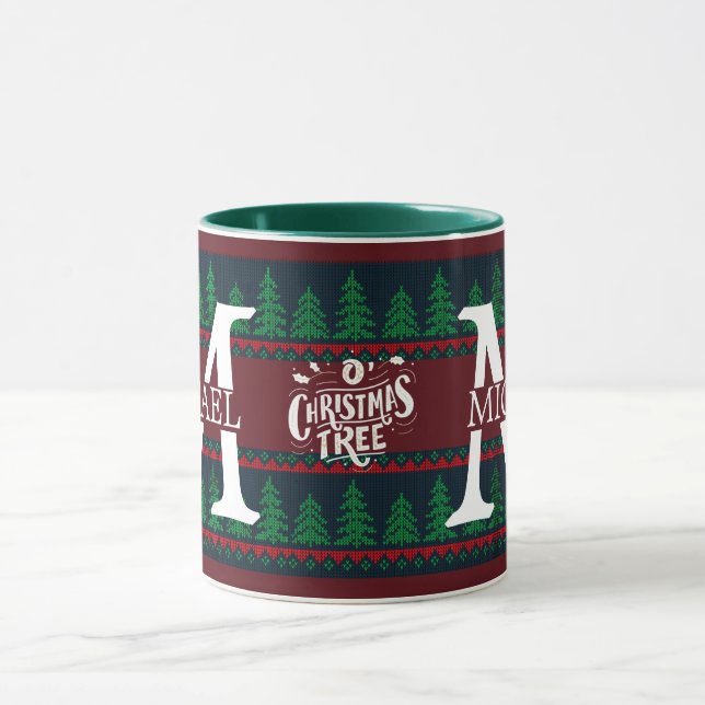 Caneca Simples Monograma Moderno e Elegante de Natal  (Centro)