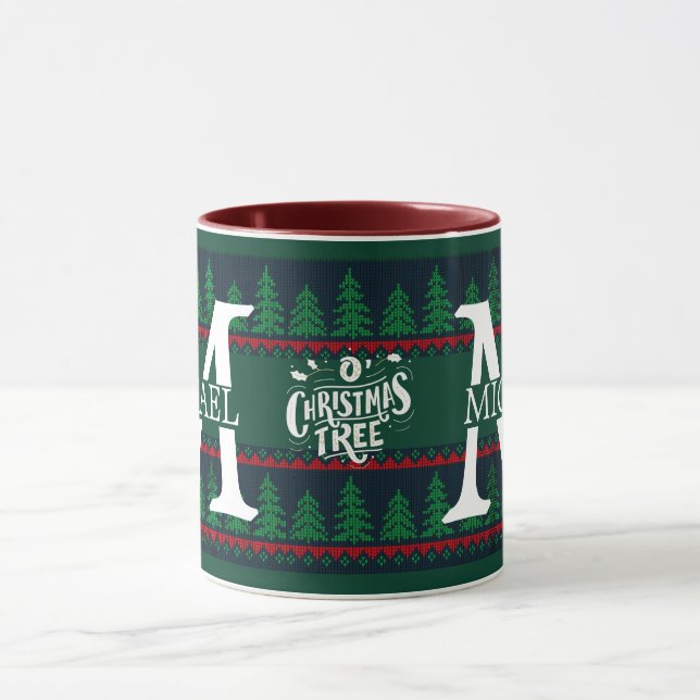 Caneca Simples Monograma Moderno e Elegante de Natal  (Centro)