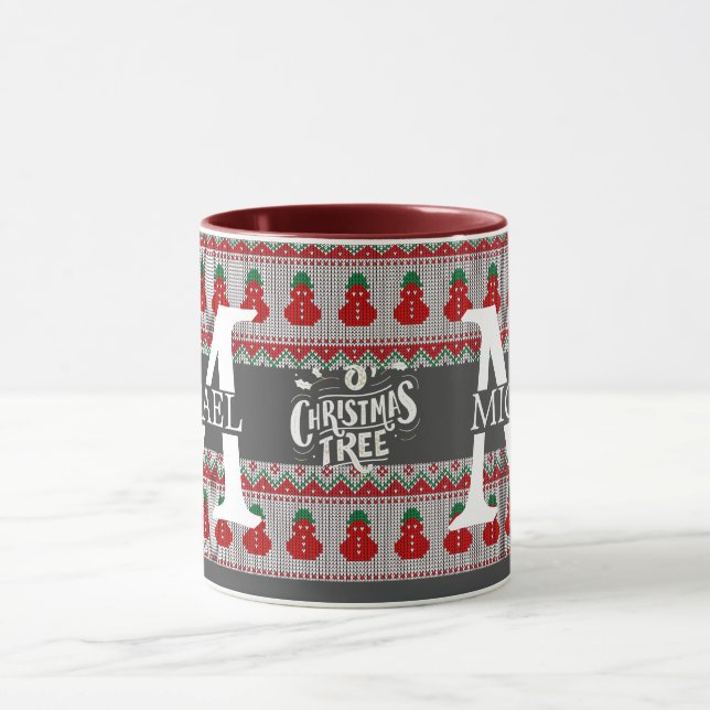 Caneca Simples Monograma Moderno e Elegante de Natal  (Centro)