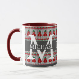 Caneca Simples Monograma Moderno e Elegante de Natal
