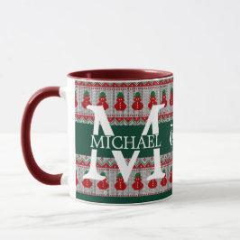 Caneca Simples Monograma Moderno e Elegante de Natal