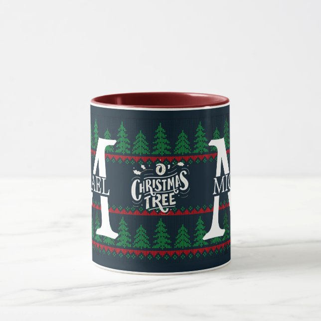 Caneca Simples Monograma Moderno e Elegante de Natal  (Centro)
