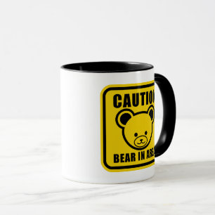 Caneca Sinais de Advertência de Urso Negro Amarelo Engraç
