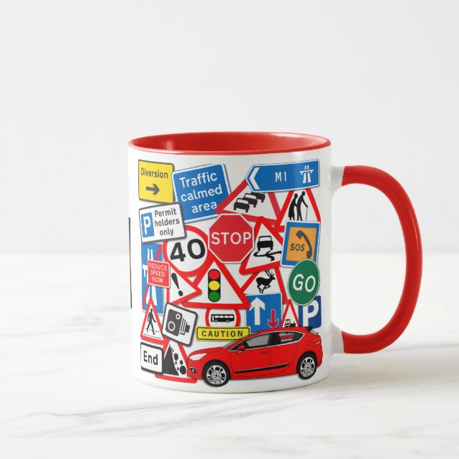Caneca Sinais de estrada e carro vermelho (Direita)