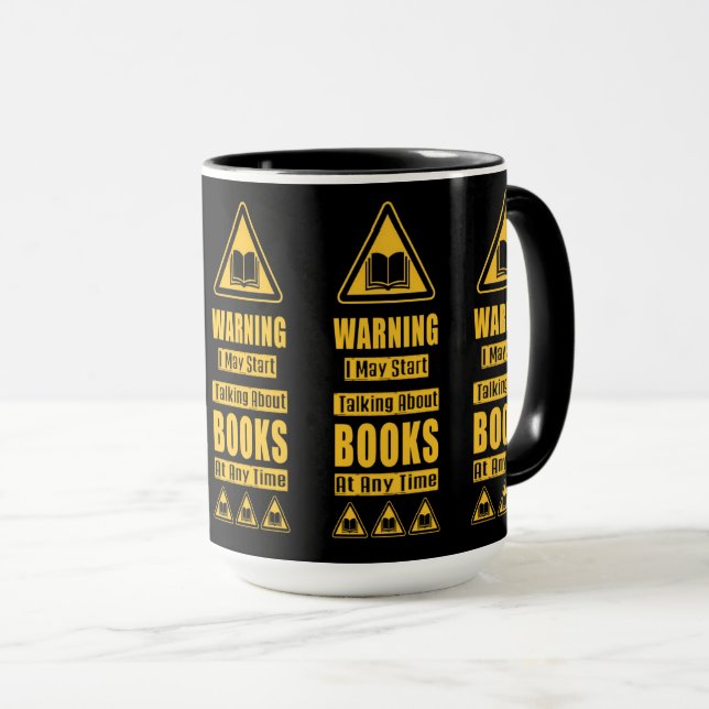 Caneca Sinal de Alerta para Amantes de Livros Amarelos (Frente Esquerda)