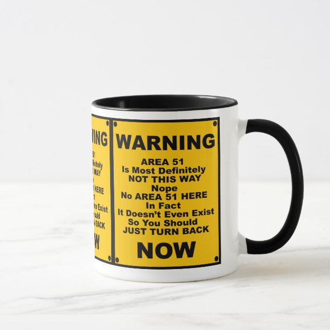 Caneca Sinal de aviso da paródia do ~ da área 51 (Direita)