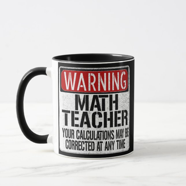Caneca Sinal de Aviso do Professor de Matemática Engraçad (Esquerda)