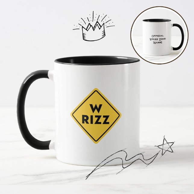 Caneca Sinal de aviso W rizz Meme Citação Engraçada (Criador carregado)