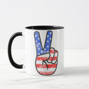 Caneca Sinal de Paz de Bandeira Americana T-Shirt Quarto 