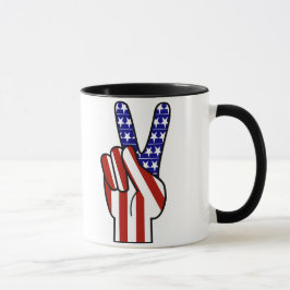 Caneca Sinal de Paz de Mão - Branco Vermelho e Azul