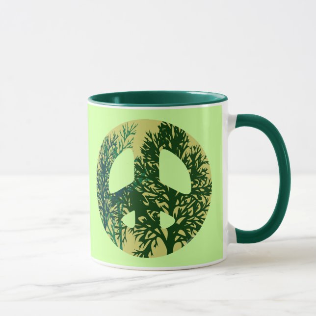 Caneca Sinal de Paz em Árvores Verdes Coffee Mug (Direita)
