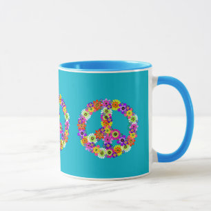 Caneca Sinal de Paz Floral em Turquesa