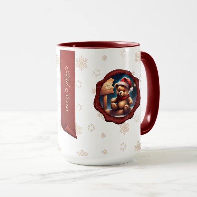 Caneca Sinal de Ursinho de Natal Branco de Banner Persona (Frente Esquerda)