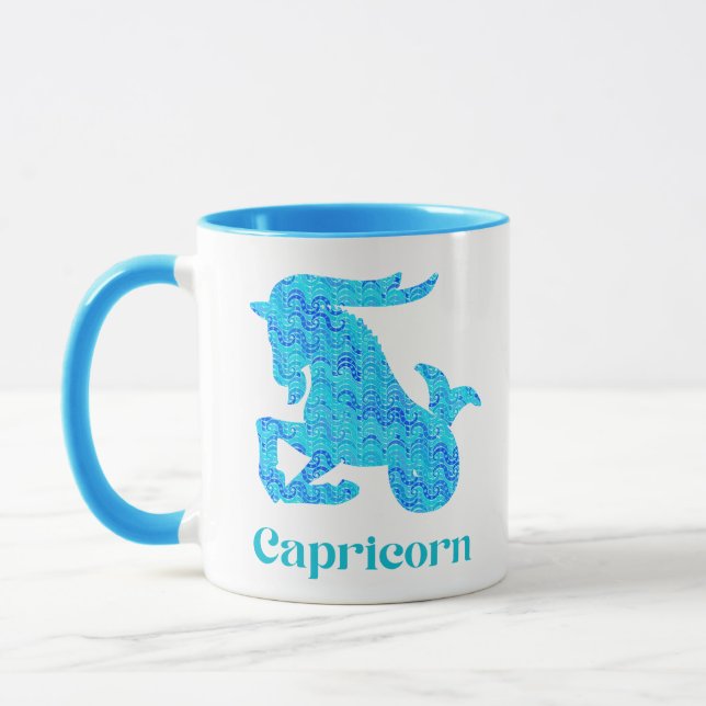 Caneca Sinal de Zodíaco para Capricórnio em Turquesa e Az (Esquerda)