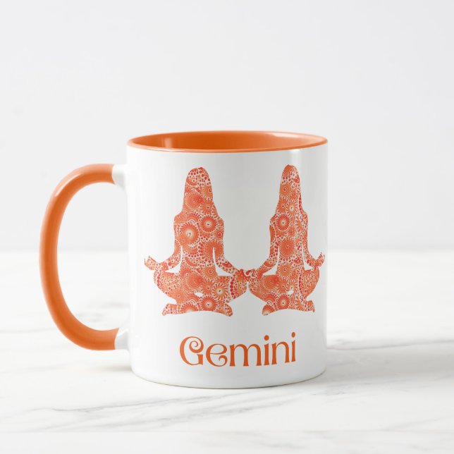 Caneca Sinal de Zodíaco para Gemini em Fractal Laranja Co (Esquerda)