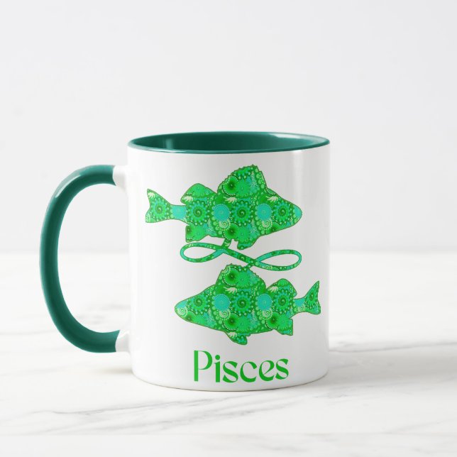 Caneca Sinal de Zodíaco para Peixes em Verde-Seafoam (Esquerda)