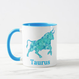 Caneca Sinal de Zodíaco para Taurus em tons de azul