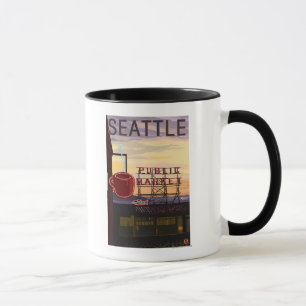 Caneca Sinal do mercado do lugar de SeattlePike e opiniã