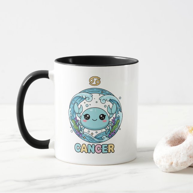 Caneca Sinal do Zodiaco Câncer Kawaii Fofo (Com Donut)