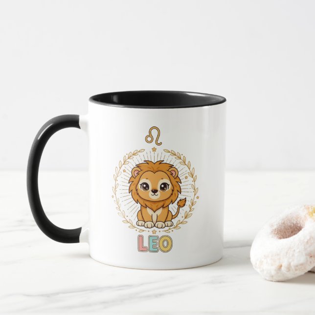 Caneca Sinal do Zodíaco Leo Kawaii Fofo (Com Donut)