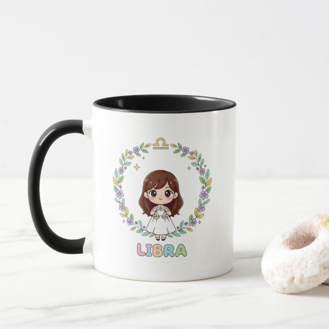 Caneca Sinal do Zodíaco Libra Kawaii Fofo (Com Donut)