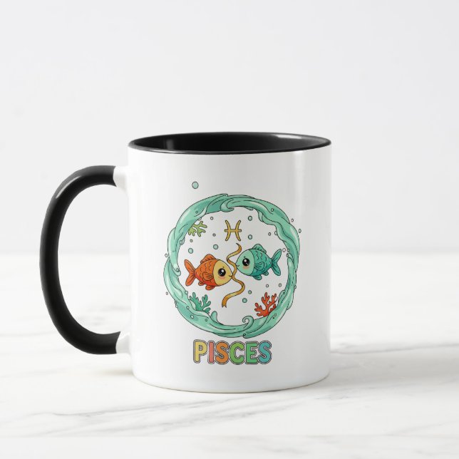 Caneca Sinal do Zodíaco Peixes Kawaii Fofo (Esquerda)