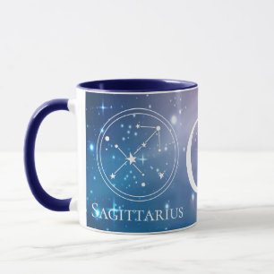 Caneca Sinal do Zodíaco SAGITÁRIO Monograma Roxo Azul Fof