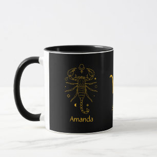 Caneca Sinal Zodiac Escorpião Ouro Amarelo Personalizável