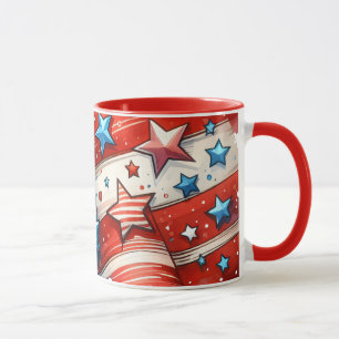 Caneca Sinalizador Abstrato-Americano Vermelho, Branco e